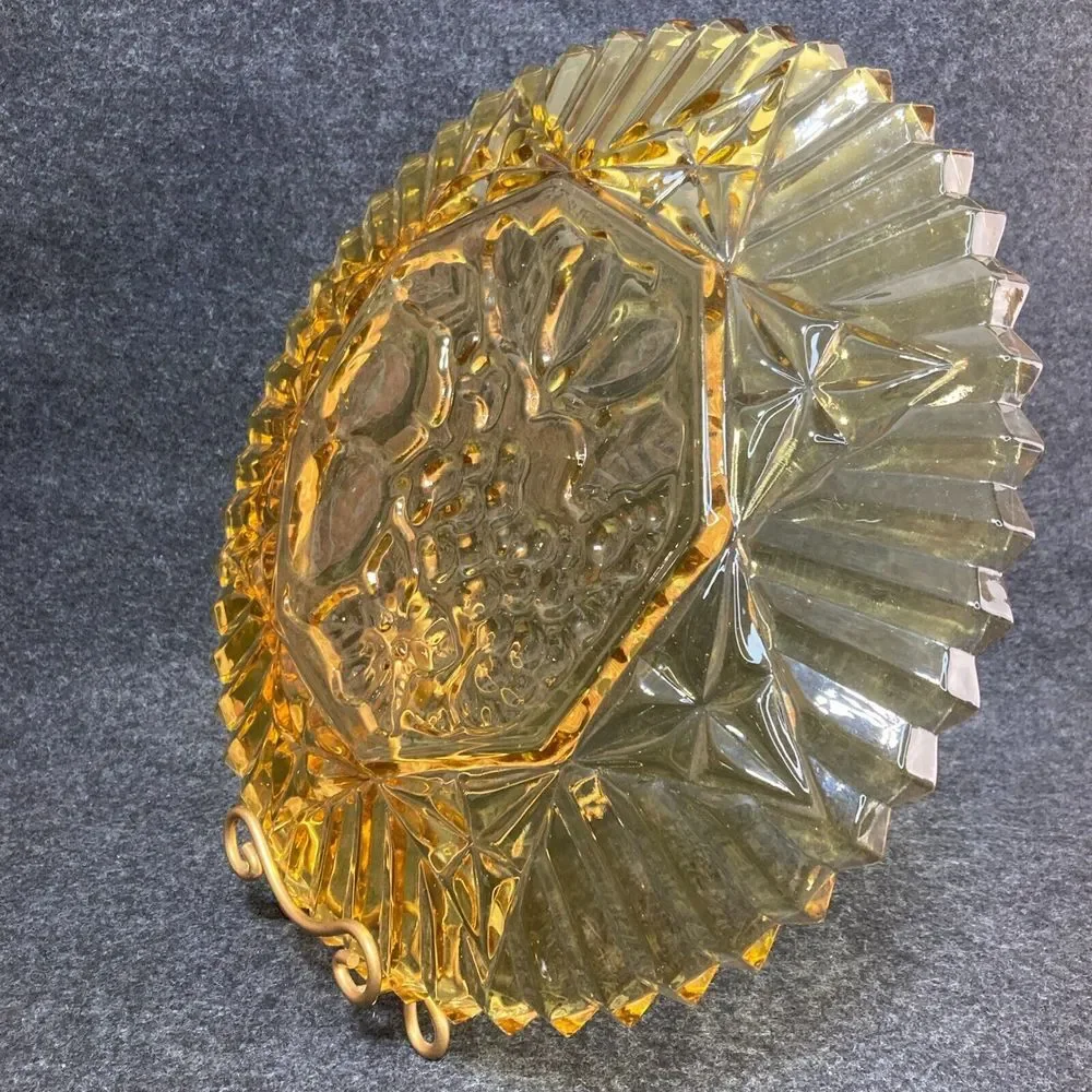 Vintage Amber Federal Fruit Glass Serving Plate 1940's‎ Pioneer Fruit Pattern